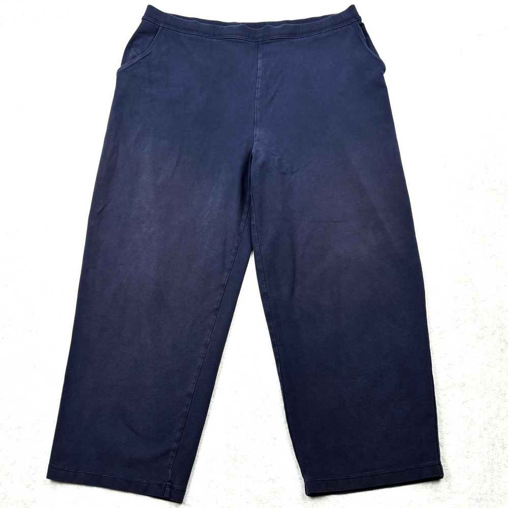 LL Bean Womens Large Reg Navy Blue Cotton Stretch Pull On Knit Pants 287578
